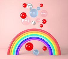 Render 3D de un arco iris con bolas de colores foto