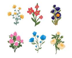Collection of wild flowers bouquets. vector