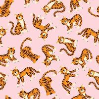 Cute tigers vector seamless pattern. Show of circus animals. Fashionable texture. Design for fabric, wallpaper, wrapping paper, invitation card, scrapbook paper.