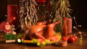 Tasty fresh baked turkey with spices and herbs for a family holiday table video