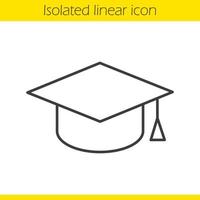 Square academic cap linear icon. Student's hat. Thin line illustration. Graduation cap. Contour symbol. Vector isolated outline drawing