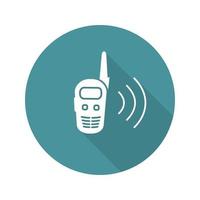 Walkie talkie flat design long shadow icon. Radio transceiver. Vector silhouette symbol