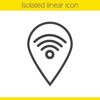 Wifi hotspot linear icon. Thin line illustration. Map pointer contour symbol. Pinpoint with wi fi network signal inside. Internet geolocation mark. Vector isolated outline drawing