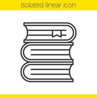 Books stack linear icon. Thin line illustration. School textbooks with bookmarks. Contour symbol. Vector isolated outline drawing