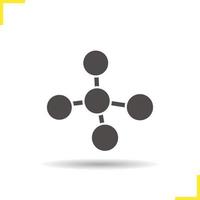 Molecule icon. Drop shadow silhouette symbol. Molecular structure model. Business segments interaction. Negative space. Vector isolated illustration