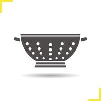 Colander icon. Drop shadow drainer ilhouette symbol. Cullender. Negative space. Vector isolated illustration