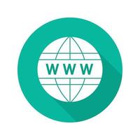 Global network flat design long shadow icon. Www globe. Internet connection. Vector silhouette symbol