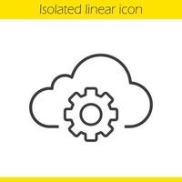 Cloud storage settings linear icon. Cogwheel thin line illustration. Web storage preferences. Cloud computing contour symbol. Vector isolated outline drawing