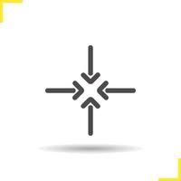 Direction arrows icon. Drop shadow central point silhouette symbol. Direction arrows. Negative space. Vector isolated illustration