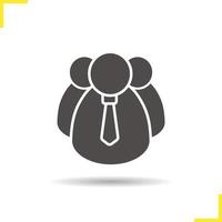 Top manager icon. Drop shadow teamwork silhouette symbol. Company boss. Work group. Team leader. Negative space. Vector isolated illustration