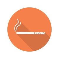 Icono de larga sombra de diseño plano de cigarrillo ahumado. símbolo de silueta vectorial