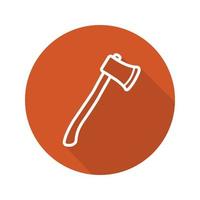 Axe flat linear long shadow icon. Lumberjack ax. Hatchet. Vector line symbol