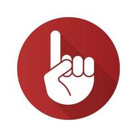 Point up gesture flat design long shadow icon. Index finger. Forefinger. One finger. Vector silhouette symbol