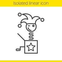 Jack in the box linear icon. Winking clown thin line illustration. April fools day. Jester toy. Contour symbol. Vector isolated outline drawing