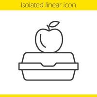 Lunchbox linear icon. Thin line illustration. Apple on lunch box. Contour symbol. Vector isolated outline drawing