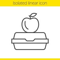 Lunchbox linear icon. Thin line illustration. Apple on lunch box. Contour symbol. Vector isolated outline drawing