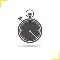 Stopwatch icon. Drop shadow silhouette symbol. Timer. Negative space. Vector isolated illustration