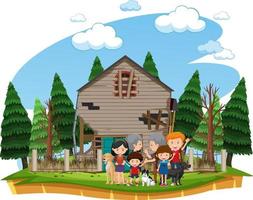 Happy family in front of the house vector