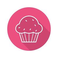 Muffin flat linear long shadow icon. Cupcake with raisins. Vector line symbol