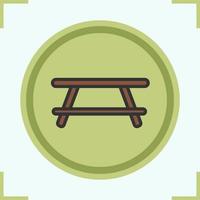 Camping table color icon. Classic wooden table. Isolated vector illustration