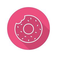 Doughnut flat linear long shadow icon. Bitten donut with sprinkles. Vector line symbol