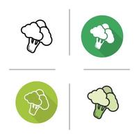 Broccoli icon. Flat design, linear and color styles. Isolated vector illustrations