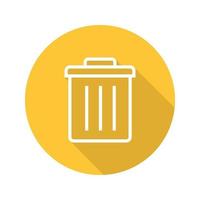 Trashcan flat linear long shadow icon. Dustbin. Trash bin. Vector line symbol