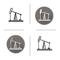 Oil derrick icon. Flat design, linear and color styles. Oil pump jack isolated vector illustrations