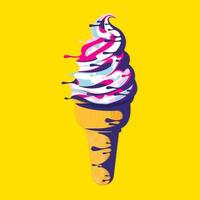 Ice cream. Vector illustration. A cone of melting ice cream. In the style of pop art.