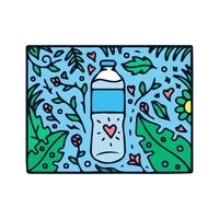 fresh bottled mineral water with nature element. cartoon for sticker. vector