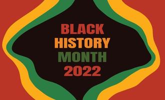 Black history month 2022 banner with African American flag colored ribbons background. Vector design for USA ethnic heritage holiday celebration. Invitation, flyer design.