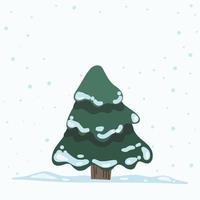 Vector Christmas Tree Isolated from Background. Snow Falling in Holiday Season Xmas and new year graphic template. Modern Tannenbaum tree decorated with lights and ornaments.