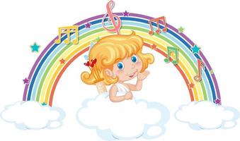 Cupid girl on the cloud with melody symbols on rainbow vector