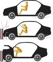 Crash test dummy with broken car vector