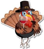 Turkey animal holding wine glass cartoon character sticker vector