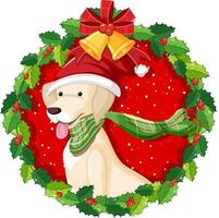 Cartoon bulldog in Christmas wreath isolated vector