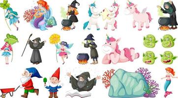 Set of fantasy fairy tale characters and elements vector