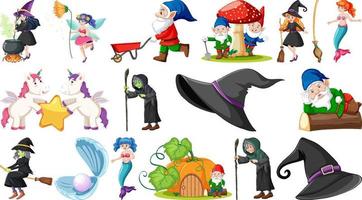 Set of fantasy fairy tale characters and elements vector