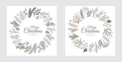 Vector Christmas Cards Set. Holiday Party Card Templates Design