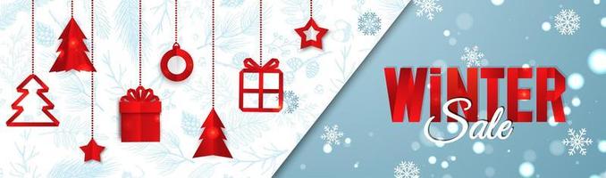 banner de navidad. objetos de navidad de fondo vistos desde arriba. rebajas de invierno vector