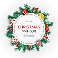 Christmas wreath of Christmas balls, snowflakes and other holiday elements. vector