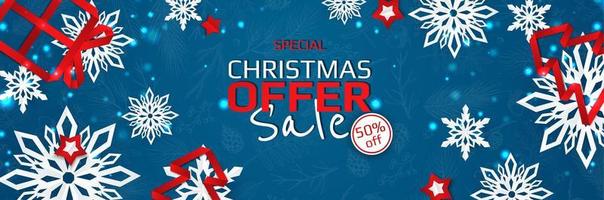 Christmas banner. Background Xmas objects viewed from above. Winter sale vector