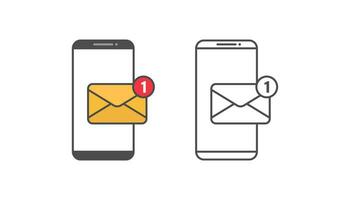 Icono de vector de notificación de teléfono inteligente y correo electrónico firmar sobre fondo blanco