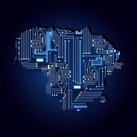 Contour map of Lithuania with a technological electronics circuit. vector