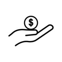 hand line icon with dollar. charity symbol, donation, humanity. Editable stroke. Design template vector