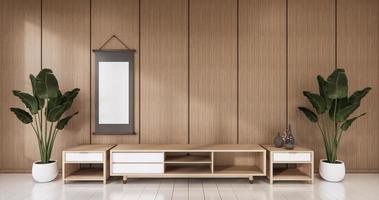 Empty wooden Cabinet on wooden room tropical style.3D rendering photo