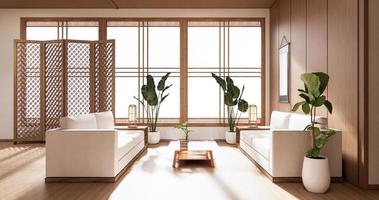 The Wooden interior design,zen modern living room Japanese style.3D rendering photo