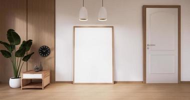 Empty white wooden wall on wooden floor interior design. 3D rendering photo