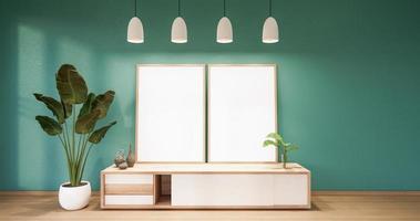 Smart Tv on Cabinet in Living room with mint wall and armchair.3D rendering photo