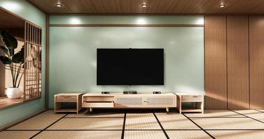 sala de cine diseño minimalista estilo japonés, sala de menta representación 3d foto